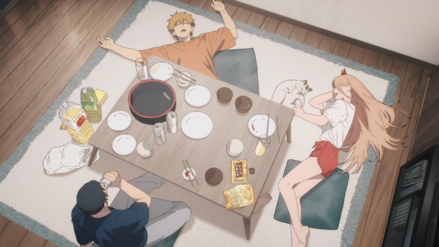 Amigos cenan juntos: Aki, Power y Denji